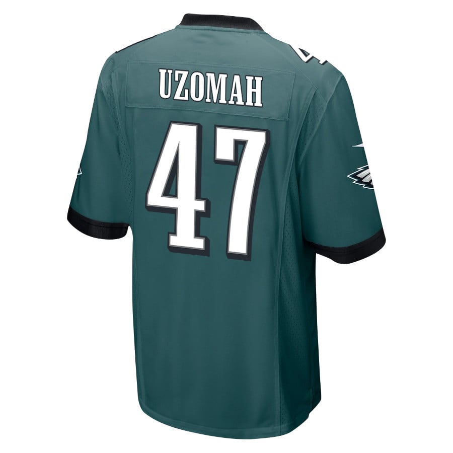 C.J. Uzomah 47 Philadelphia Eagles Super Bowl LIX Champions Patch New Orleans Where Passion Ignites' EMBROIDERED Game Midnight Green NFL Jersey Men's