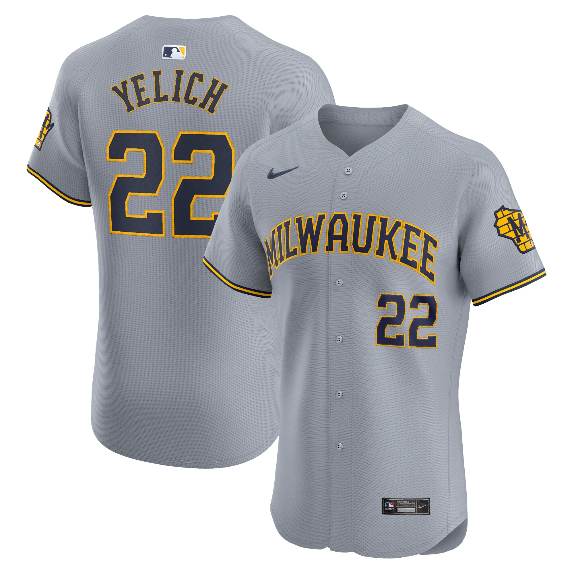 Milwaukee Brewers Christian Yelich Gray Road Elite Player MLB Jersey Men's