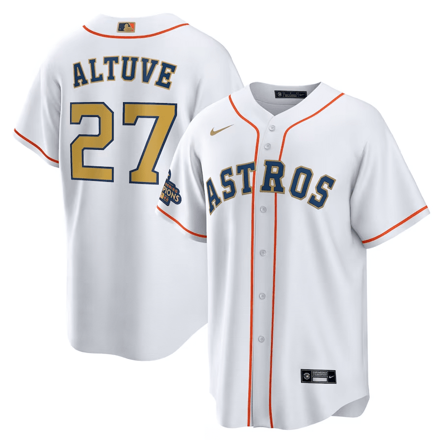 Jose Altuve 27 Houston Astros White/Gold 2023 Gold Collection MLB Jersey Men's