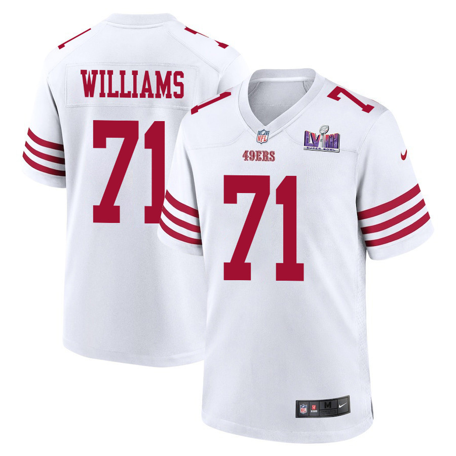 Trent Williams 71 San Francisco 49ers Super Bowl LVIII Patch Game White NFL Jersey Men's