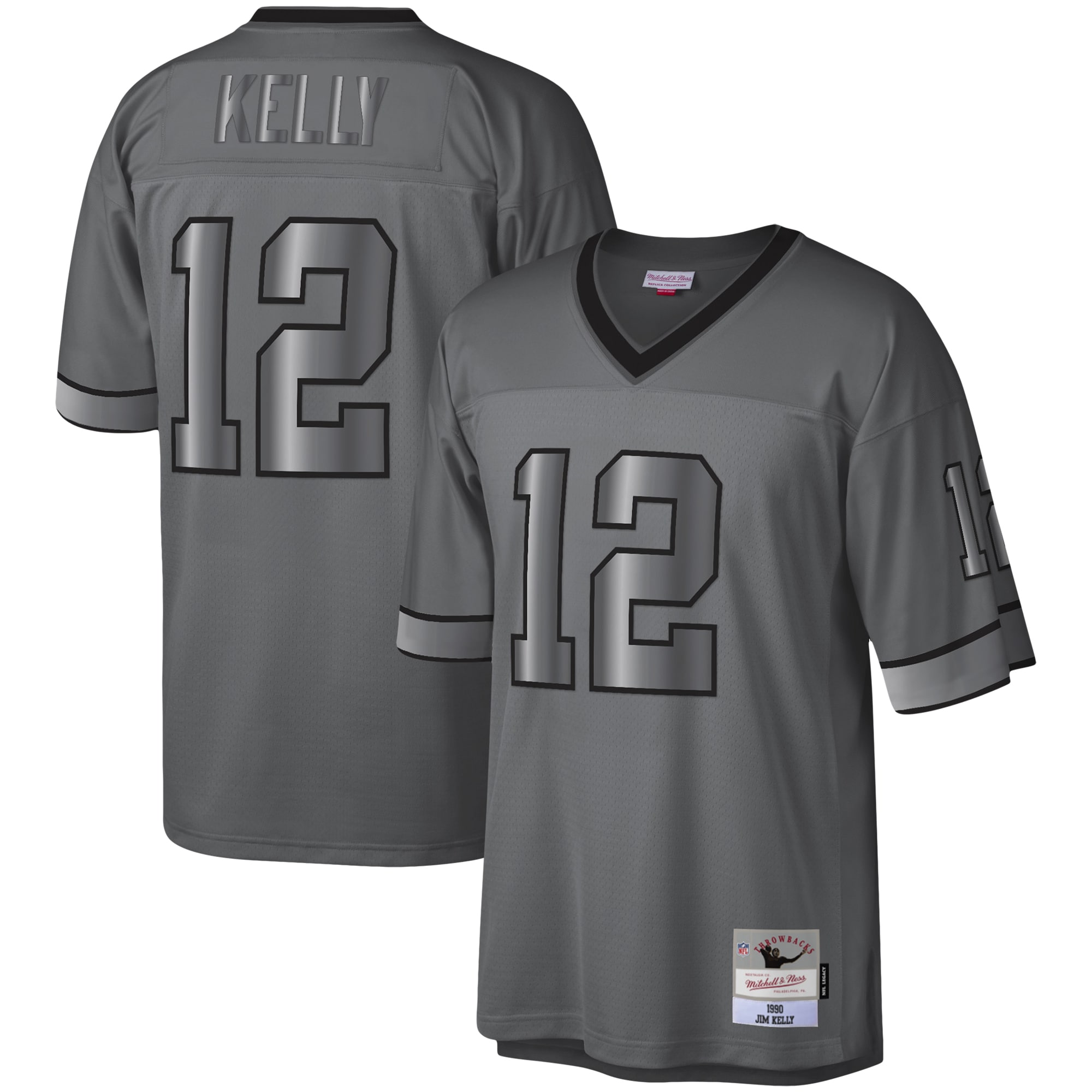 Buffalo Bills Jim Kelly Mitchell Ness Charcoal 1990 Retired Player Metal Legacy NFL Jersey Men's