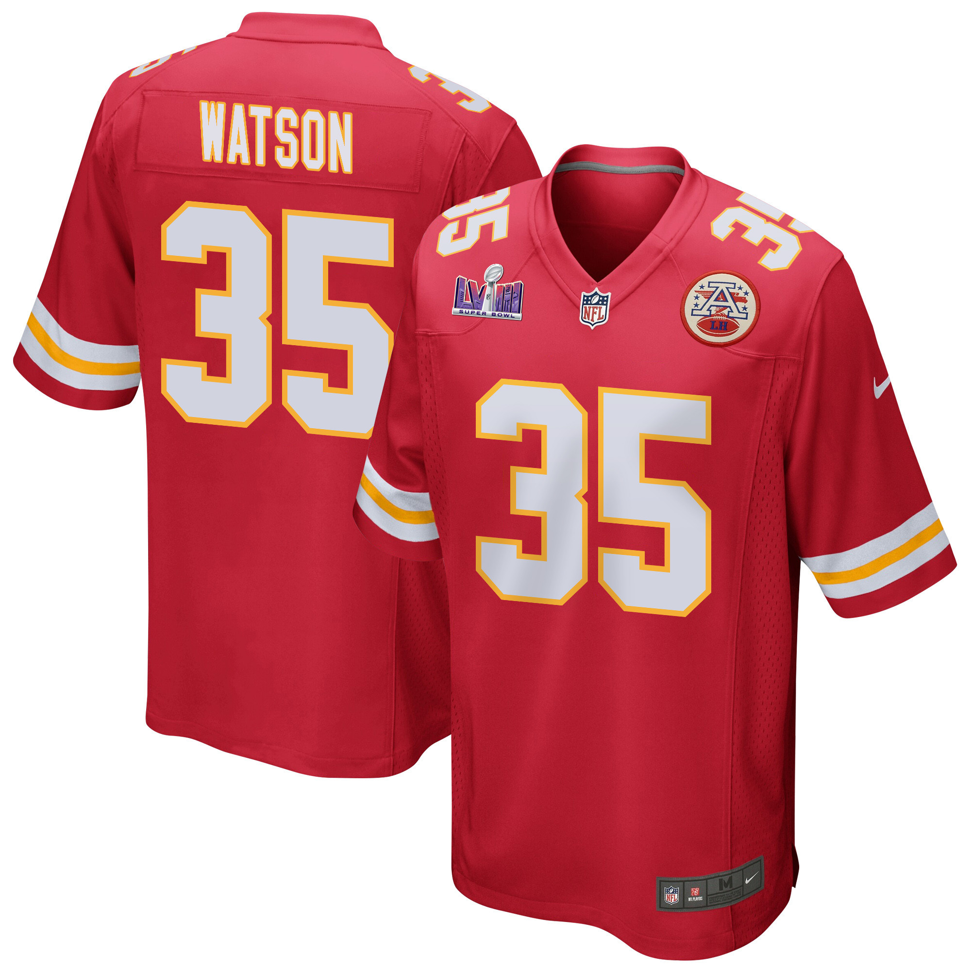 Jaylen Watson 35 Kansas City Chiefs Super Bowl LVIII Patch Game Red NFL Jersey Men's