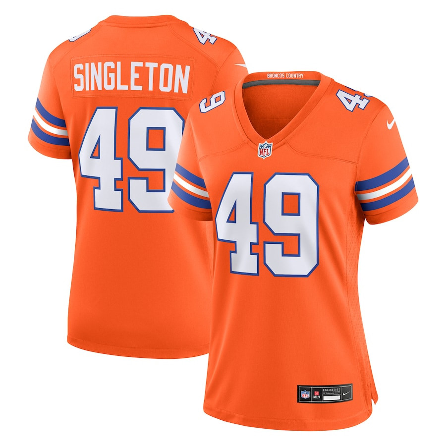 Alex Singleton 49 Denver Broncos Mile High Collection 1977 Throwback Player Game Orange NFL Jersey Women's