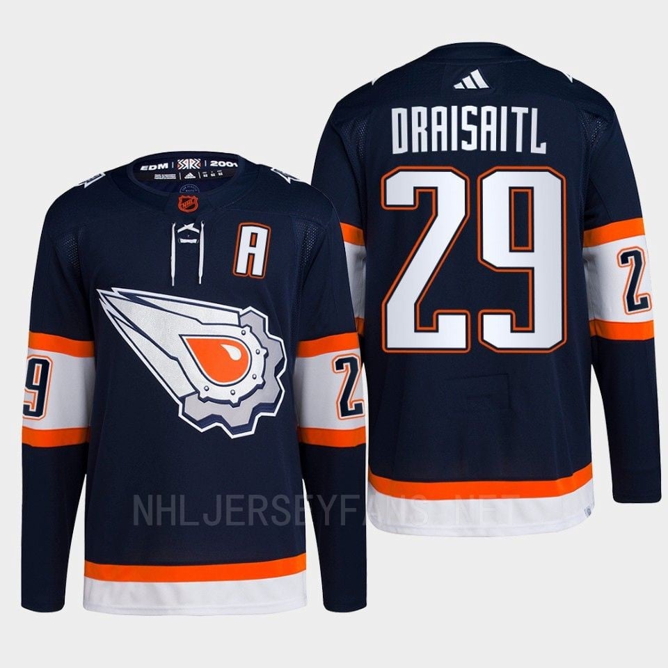 Edmonton Oilers Leon Draisaitl 29 Navy Primegreen Reverse Retro 2.0 2022 NHL Jersey Men's
