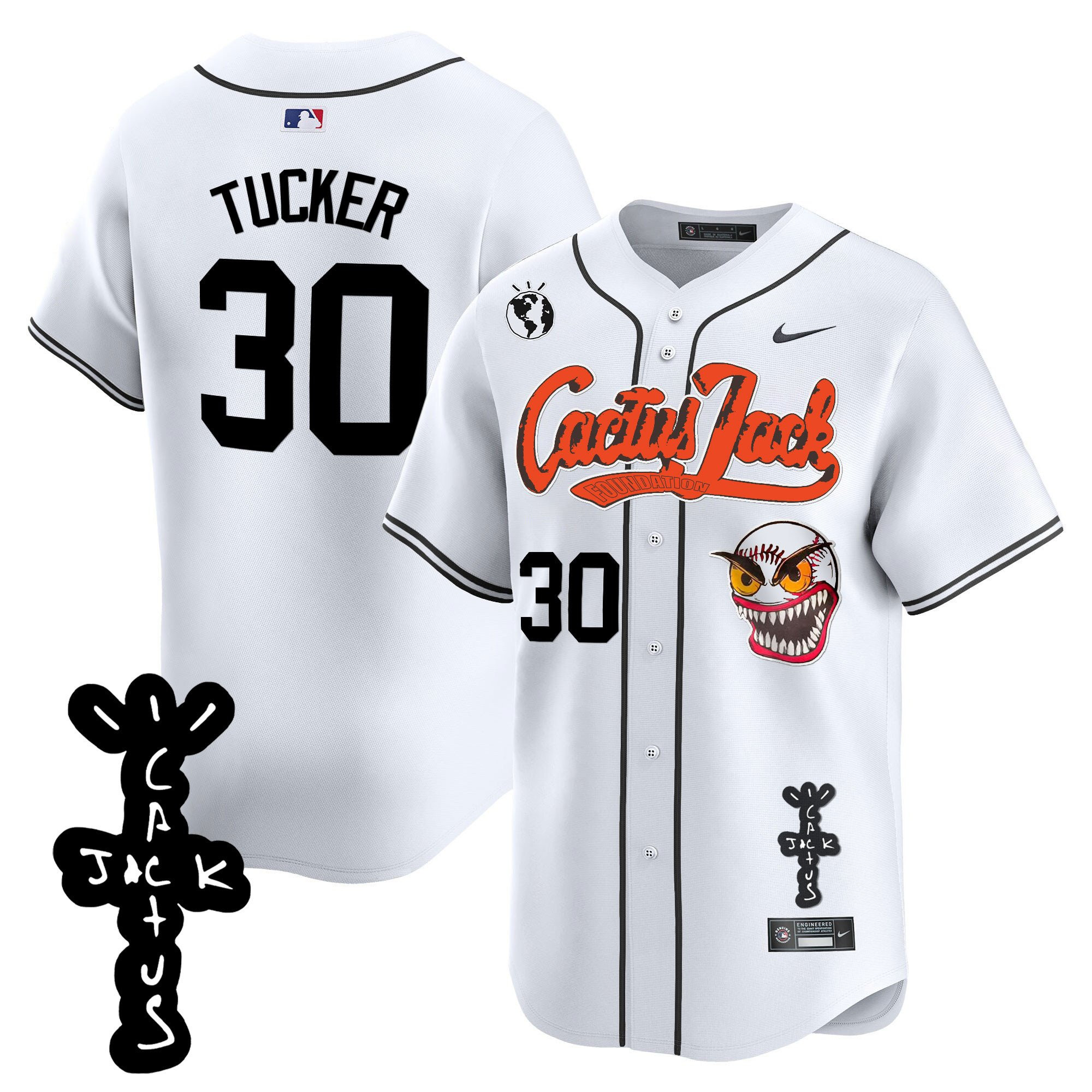 Kyle Tucker 30 Houston Astros Cactus Jack Patch V2 White MLB Jersey Men's