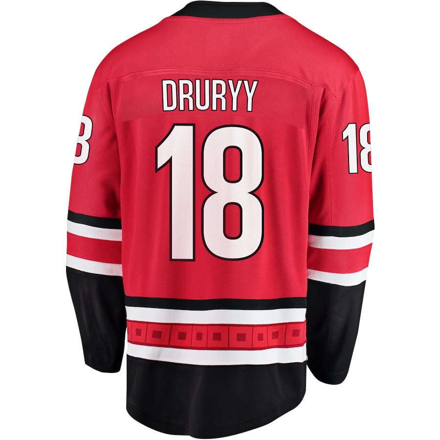 Jack Drury 18 Carolina Hurricanes Stanley Cup 2023 Playoffs Patch Home Breakaway Red NHL Jersey Men's