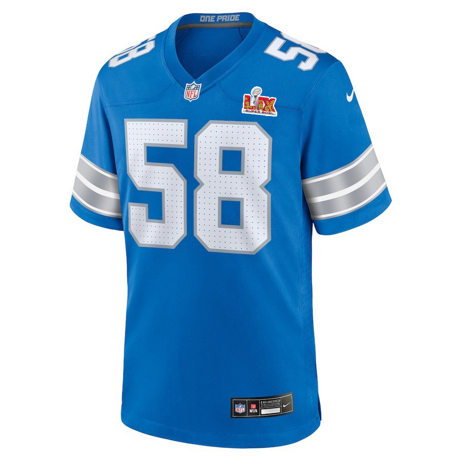 Penei Sewell #58 Detroit Lions Super Bowl LIX Blue NFL Jersey Men's
