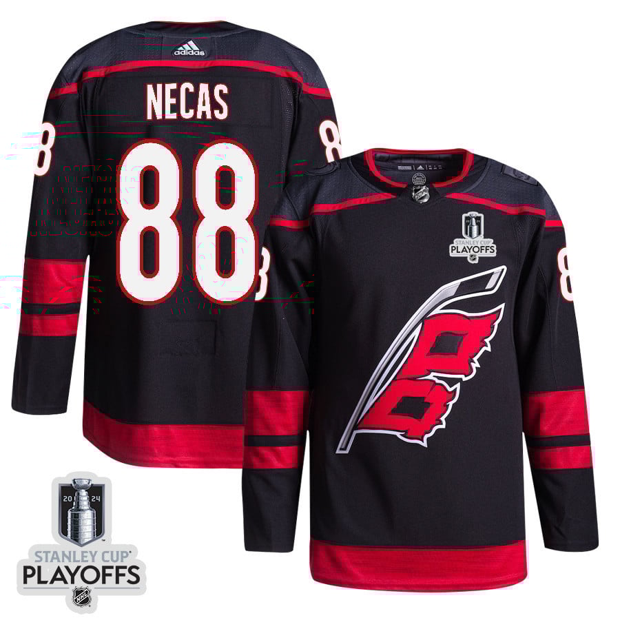 Martin Necas 88 Carolina Hurricanes 2024 Playoffs Patch Home Black NHL Jersey Men's