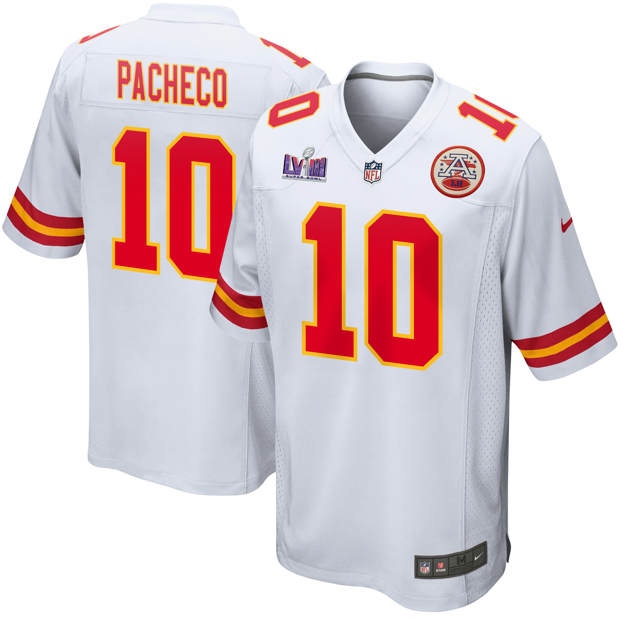 Isiah Pacheco 10 Kansas City Chiefs Super Bowl LVIII Patch Game White NFL Jersey Men's