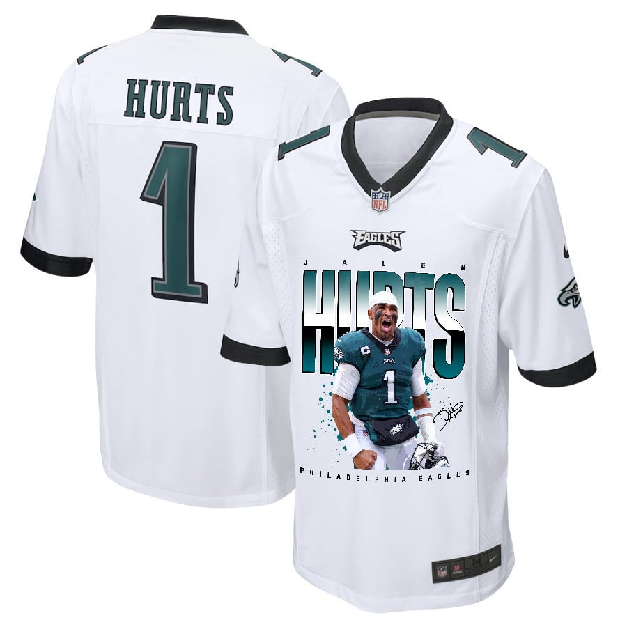 Jalen Hurts 1 Philadelphia Eagles Victory Game White NFL Jersey Men's