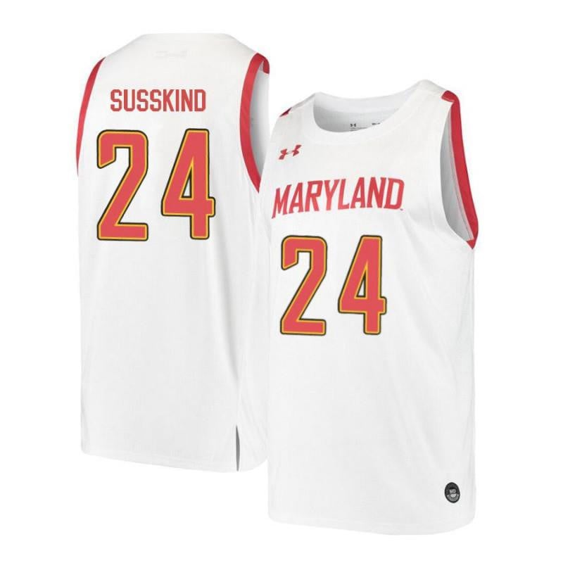 Under Armour 24 Jacob Susskin White Retro Maryland Terrapins NCAA Jersey Men's