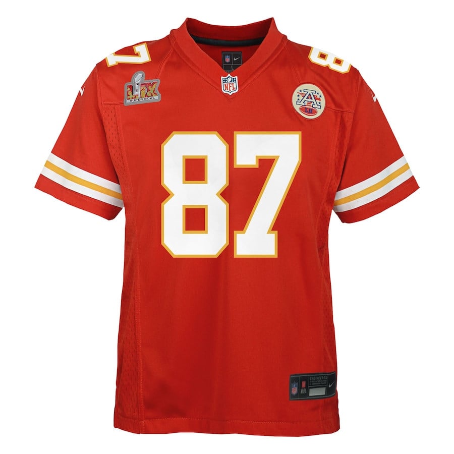 Travis Kelce 87 Kansas City Chiefs Super Bowl LIX Game Player Red NFL Jersey Youth