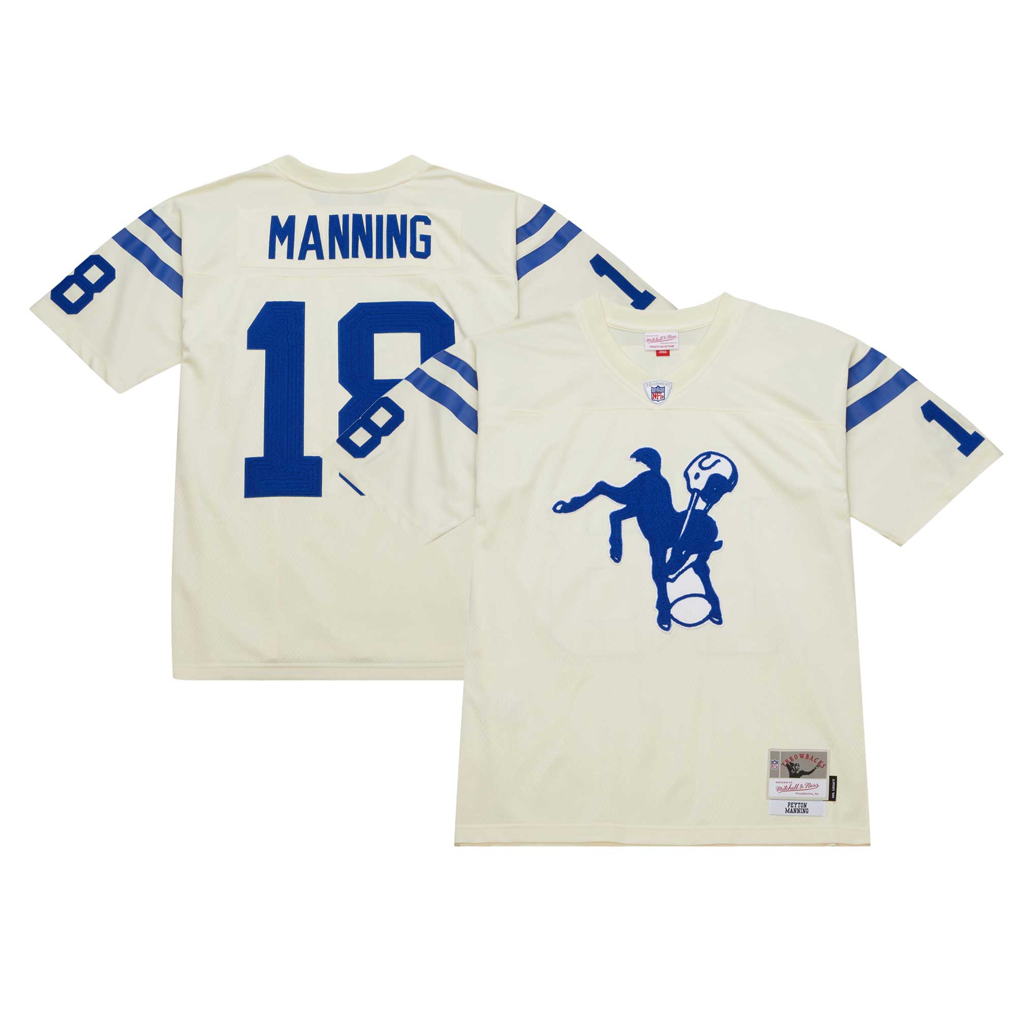 Indianapolis Colts Peyton Manning Mitchell Ness Cream Chainstitch Legacy NFL Jersey Men's