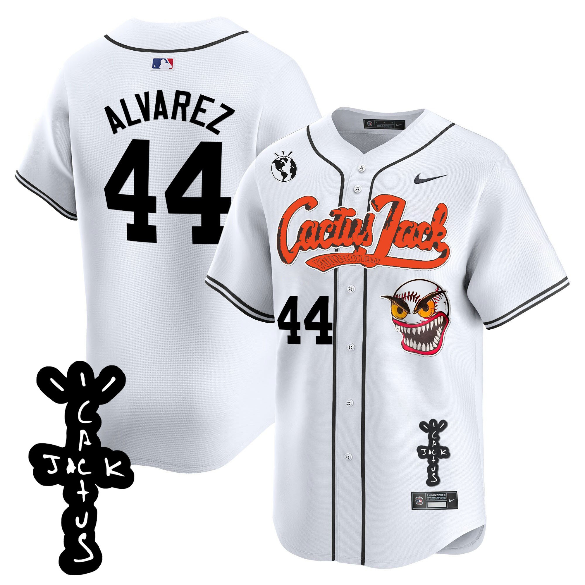 Yordan Alvarez 44 Houston Astros Cactus Jack Patch V2 White MLB Jersey Men's
