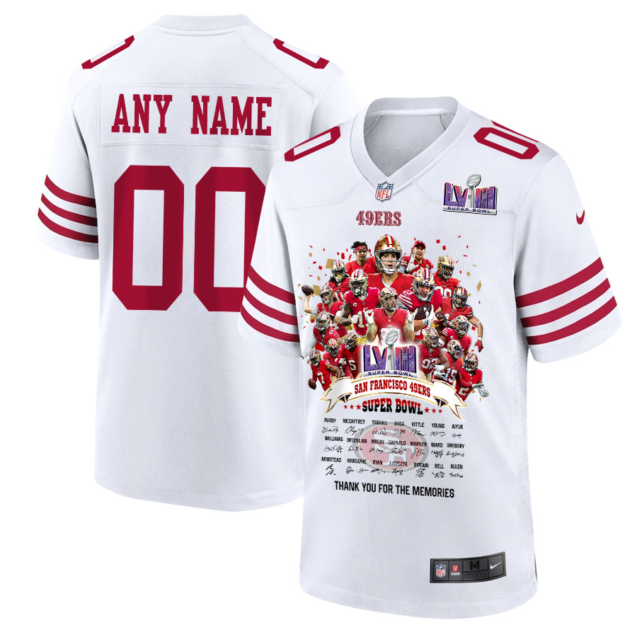 San Francisco 49ers Super Bowl LVIII Thanks For Memories Game Custom White NFL Jersey Men's