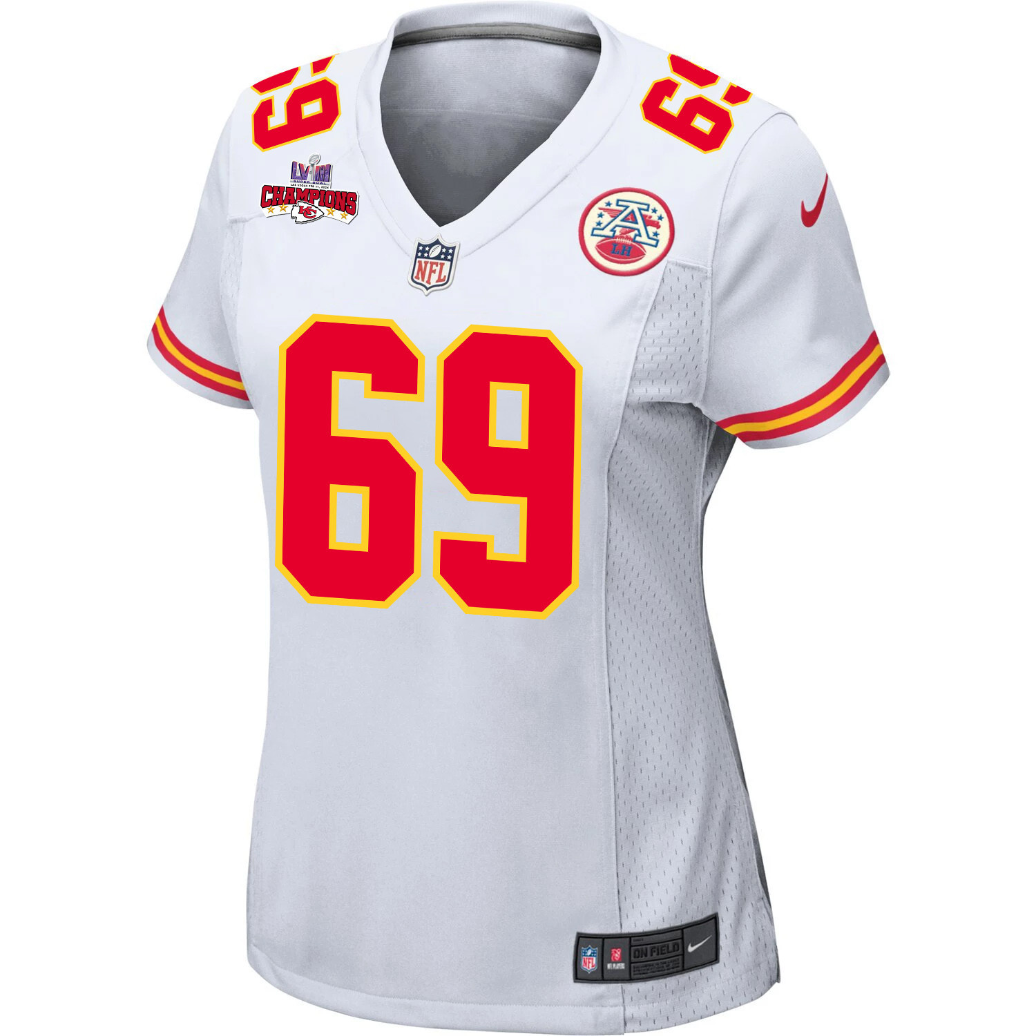 Mike Pennel 69 Kansas City Chiefs Super Bowl LVIII Champions 4 Stars Patch Game White NFL Jersey Women's