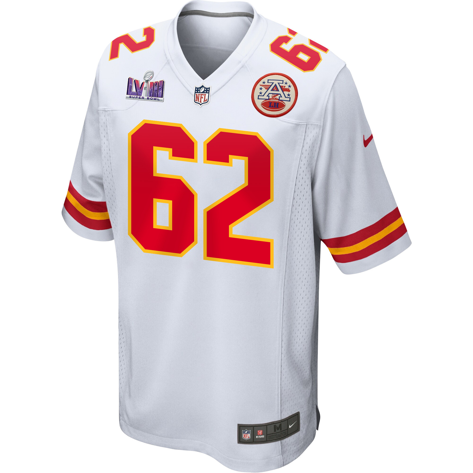 Joe Thuney 62 Kansas City Chiefs Super Bowl LVIII Patch Game White NFL Jersey Men's