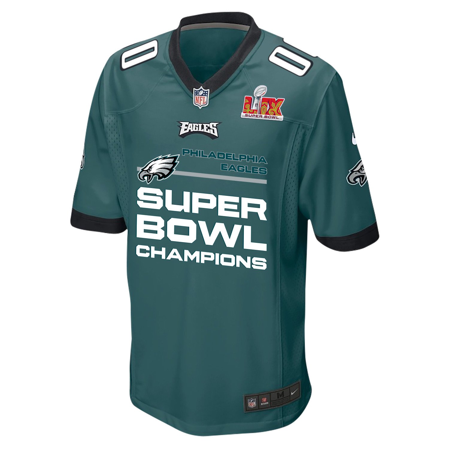 Philadelphia Eagles Super Bowl LIX Champions Straight Text Game Custom Midnight Green NFL Jersey Men's