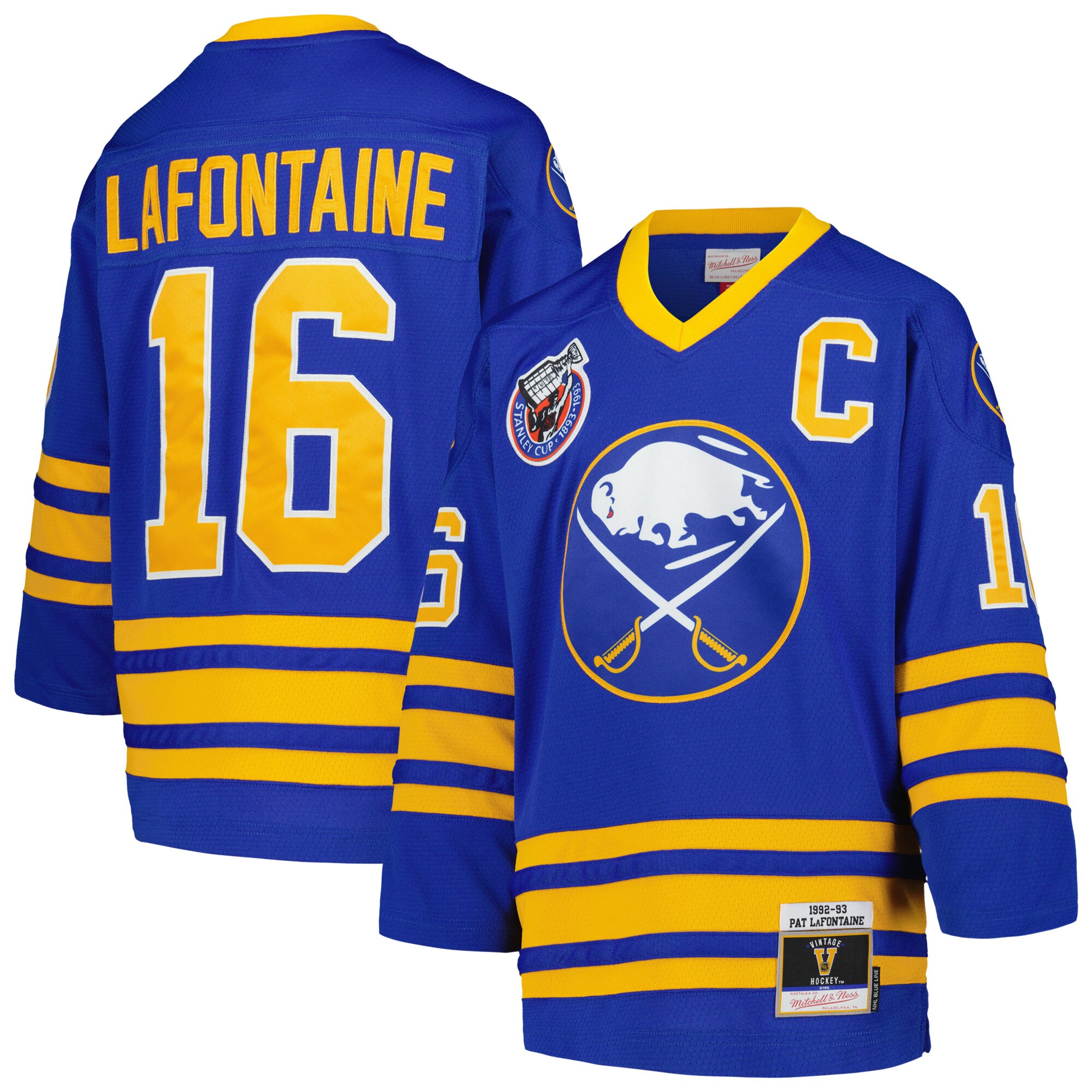 Buffalo Sabres Pat LaFontaine Mitchell Ness Royal 1992 Blue Line Player NHL Jersey Youth
