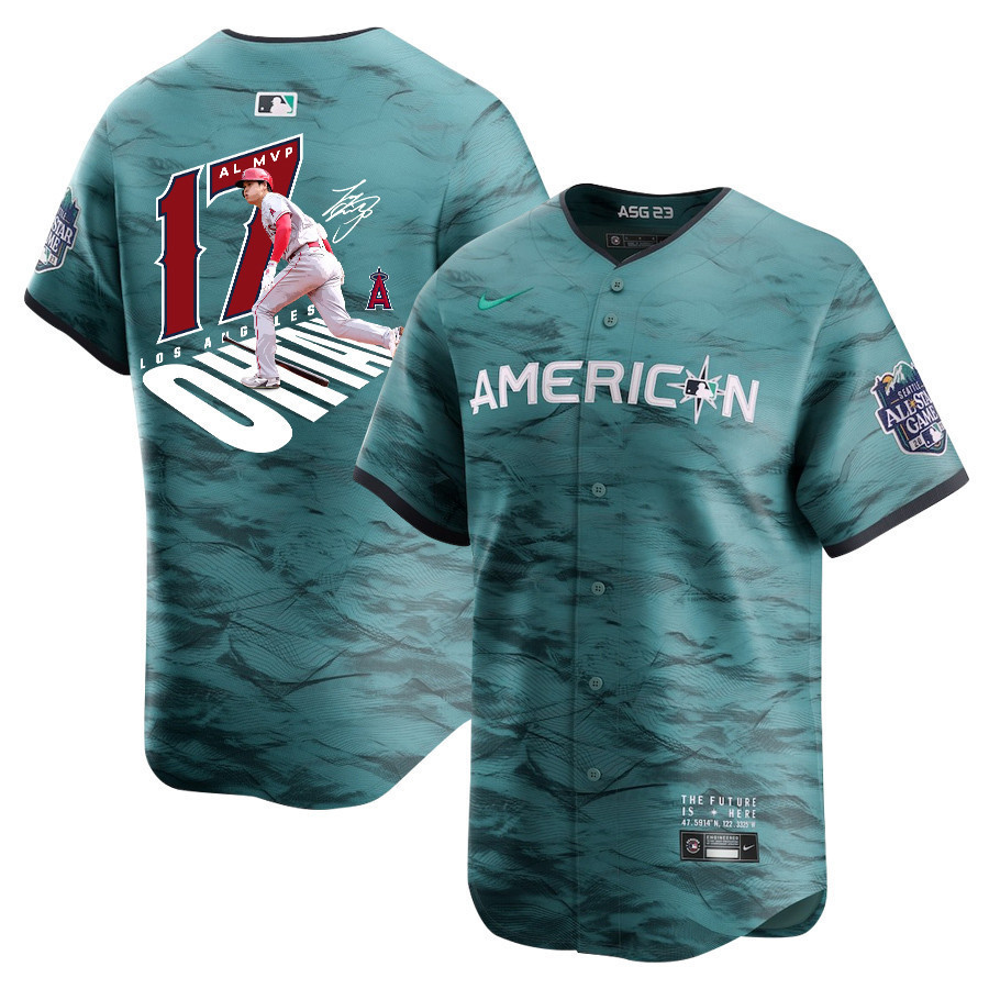 Shohei Ohtani 17 Los Angeles Angels Signed Number 2023 All Star Game Limited Player Teal MLB Jersey Men's