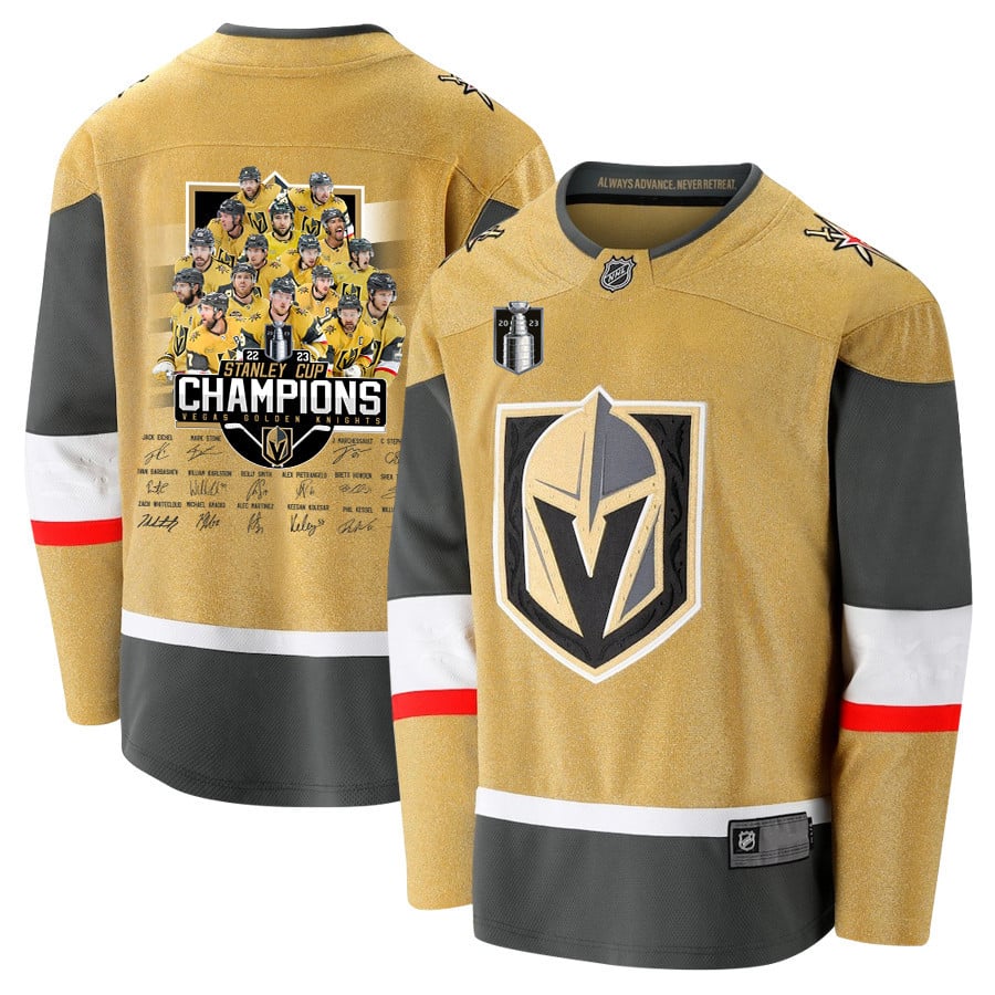 Vegas Golden Knights Players Signatures 2023 Stanley Cup Yellow NHL Jersey Men's