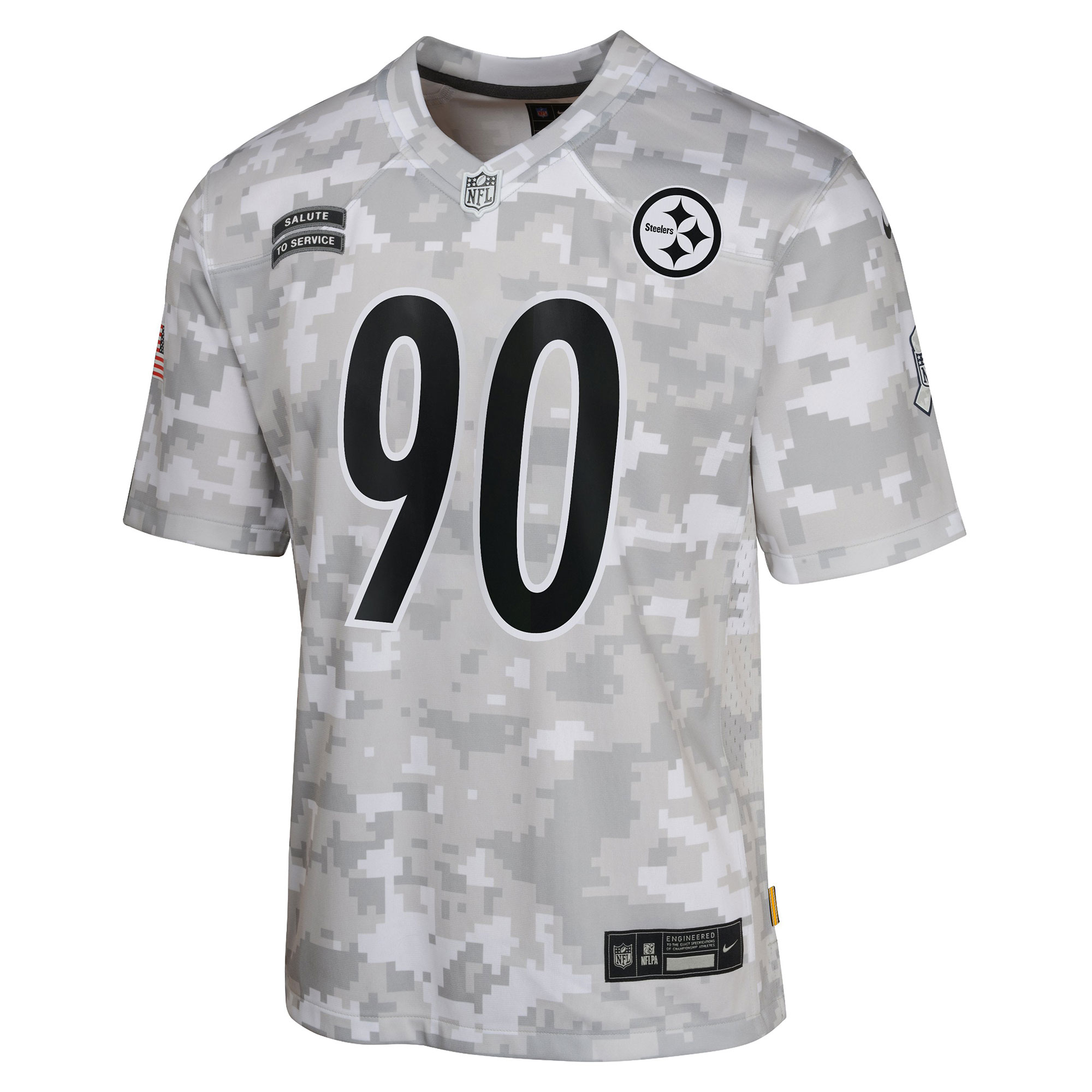 Pittsburgh Steelers T.J. Watt Arctic Camo 2024 Salute to Service Game NFL Jersey Youth