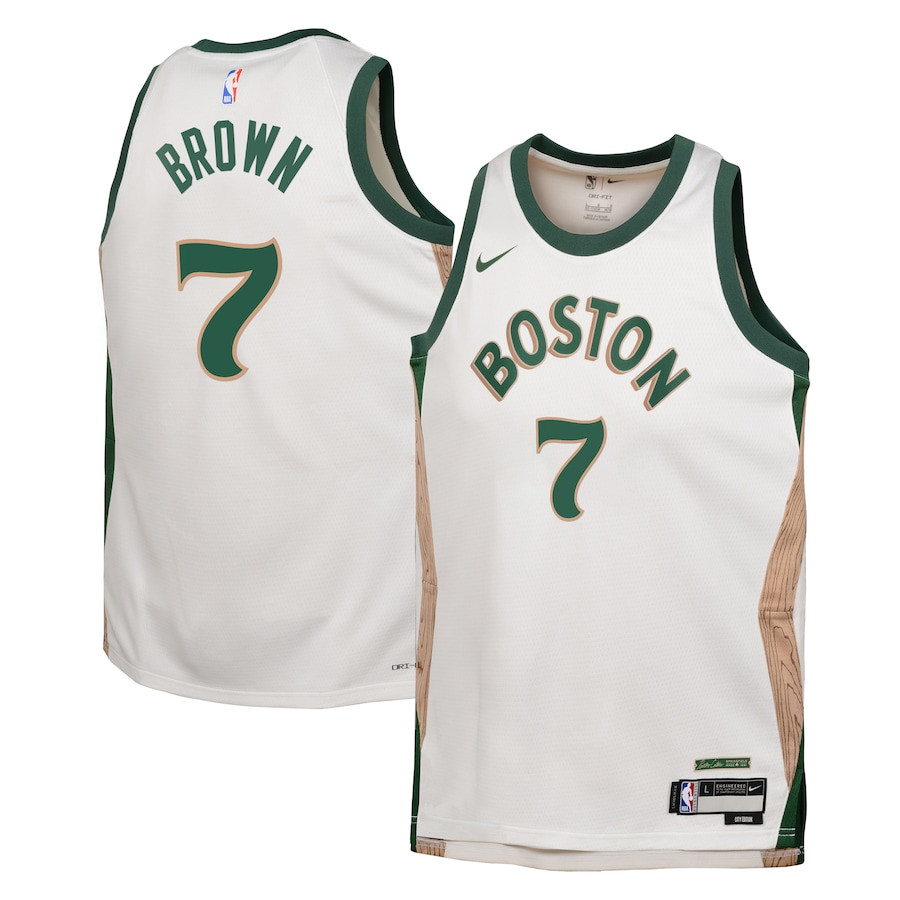 Jaylen Brown 7 Boston Celtics 2023/24 City Edition Swingma White NBA Jersey Youth