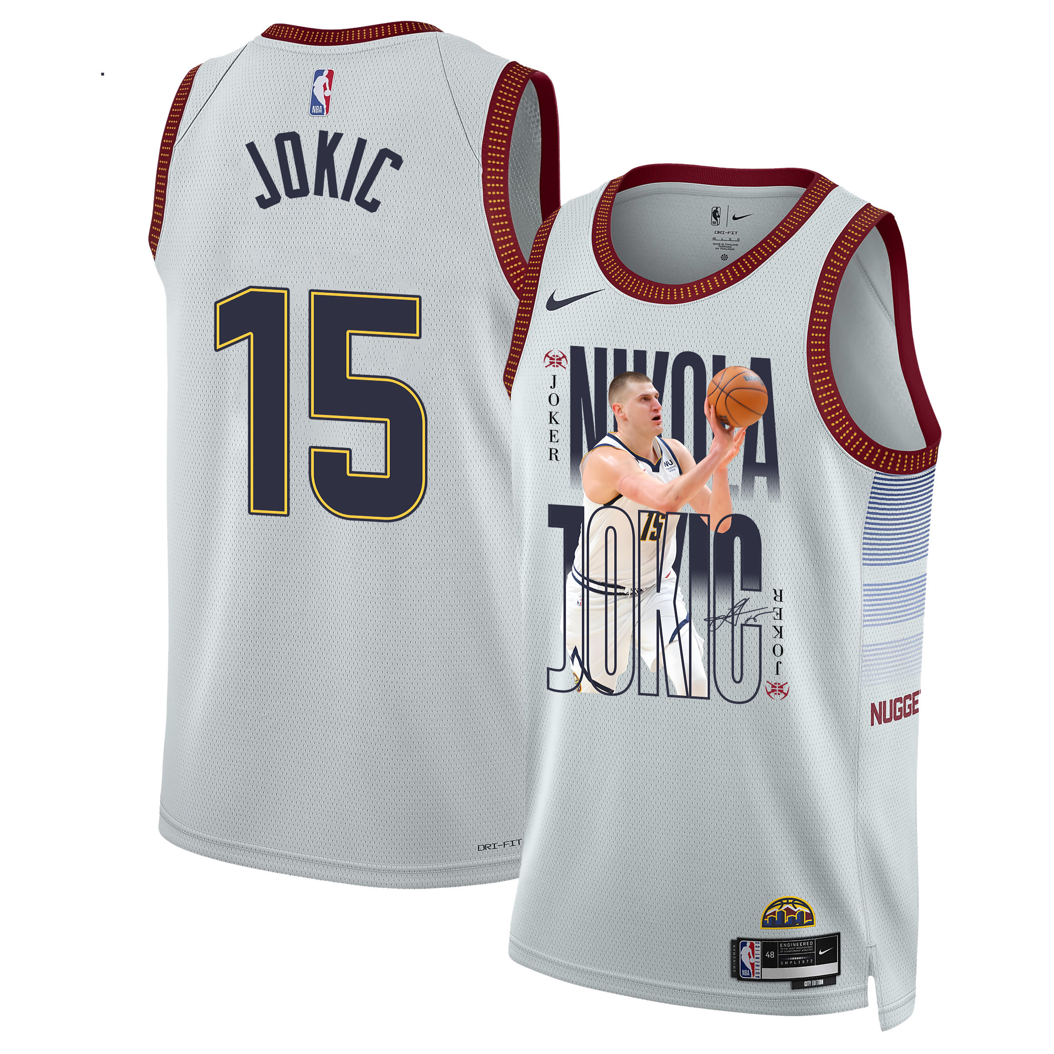 Nikola Jokic 15 Denver Nuggets Joker's Gold 2023 Champions Swingman White NBA Jersey Men's