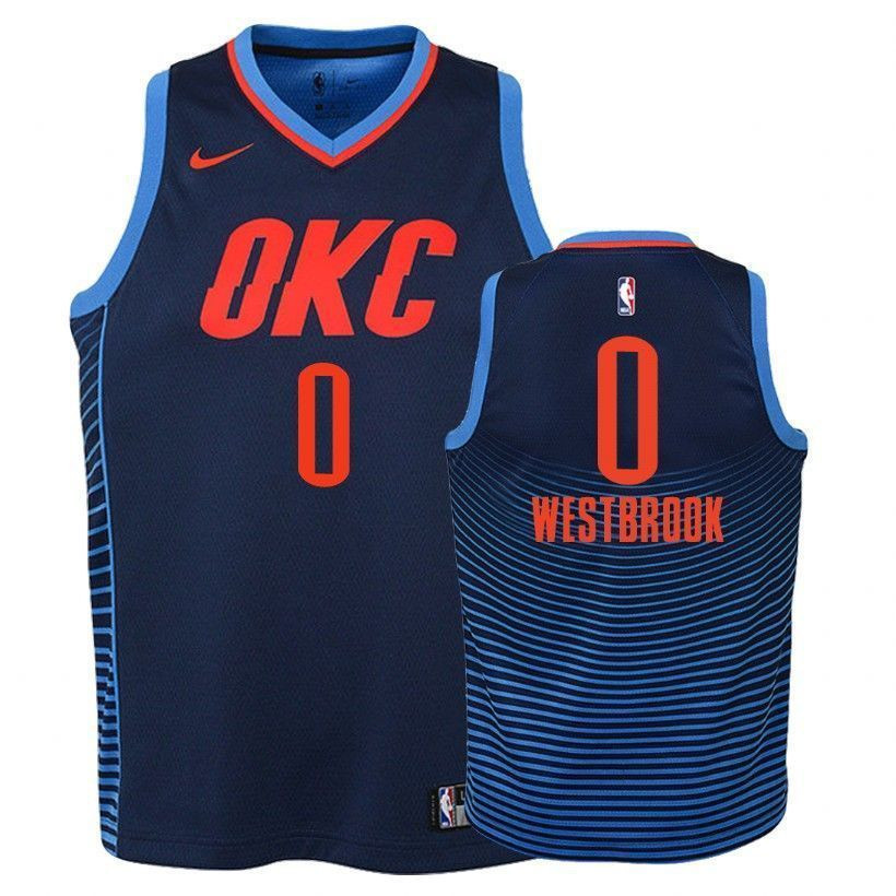 Thunder Russell Westbrook 0 Statet Navy NBA Jersey Youth