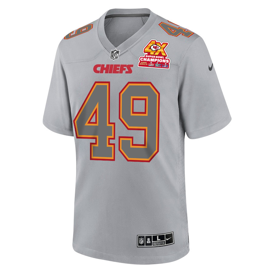 Matt Bushman 49 Kansas City Chiefs Super Bowl LVIII Champions 4X Atmosphere Fashion Game Gray NFL Jersey Men's