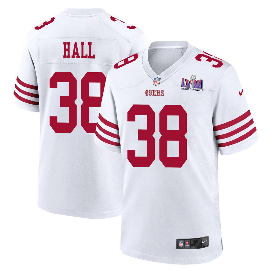 Kemon Hall 38 San Francisco 49ers Super Bowl LVIII Patch Game White NFL Jersey Men's