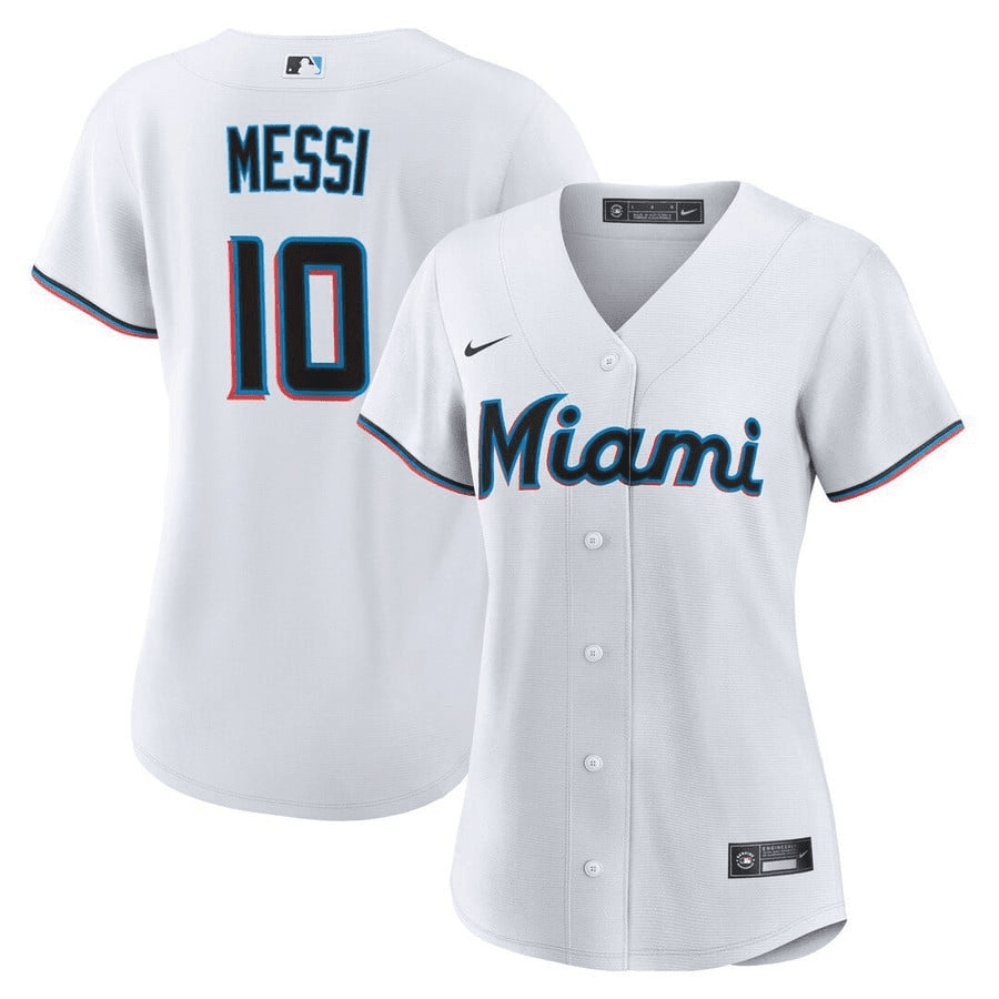 Lionel Messi Miami Marlins Stitched White MLB Jersey Women's