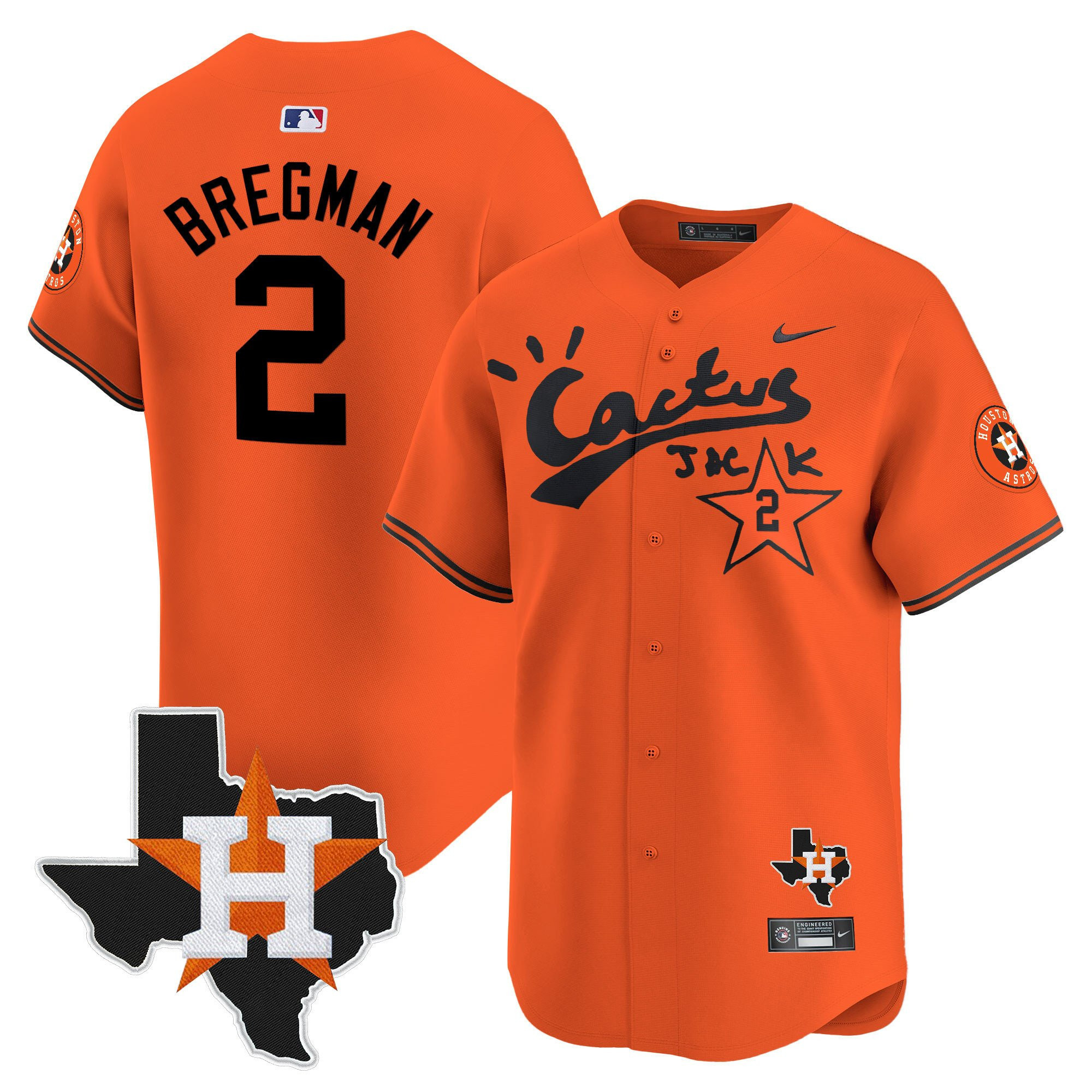 Alex Bregman 2 Houston Astros Cactus Jack Houston Patch Orange Limited Men MLB Jersey Men's