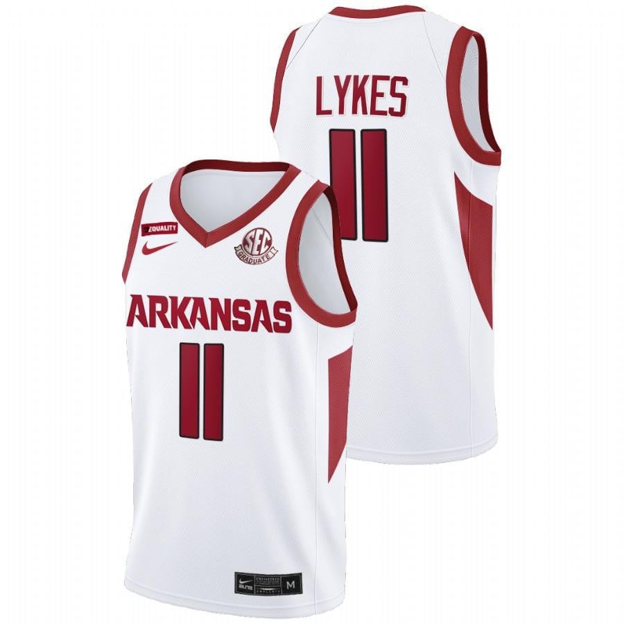 Chris Lykes 1 White Arkansas Razorbacks 2022 College SEC Graduate Patch NCAA Jersey Men's