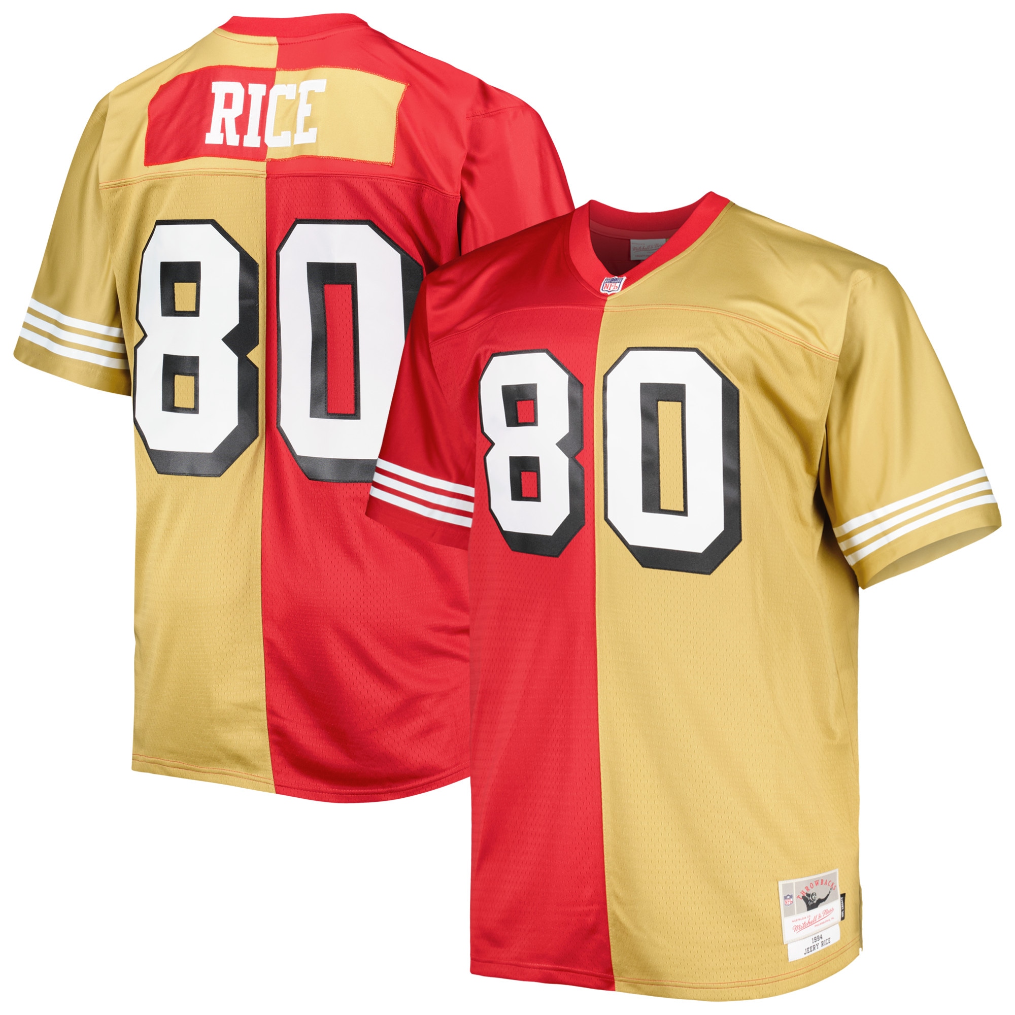 San Francisco 49ers Jerry Rice Mitchell Ness Scarlet/Gold Big Tall Split Legacy Retired Player NFL Jersey Men's