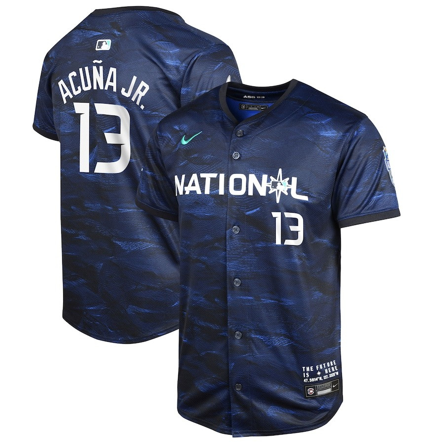 Ronald Acu?a Jr. 13 National League 2023 All Star Game Limited Royal MLB Jersey Youth