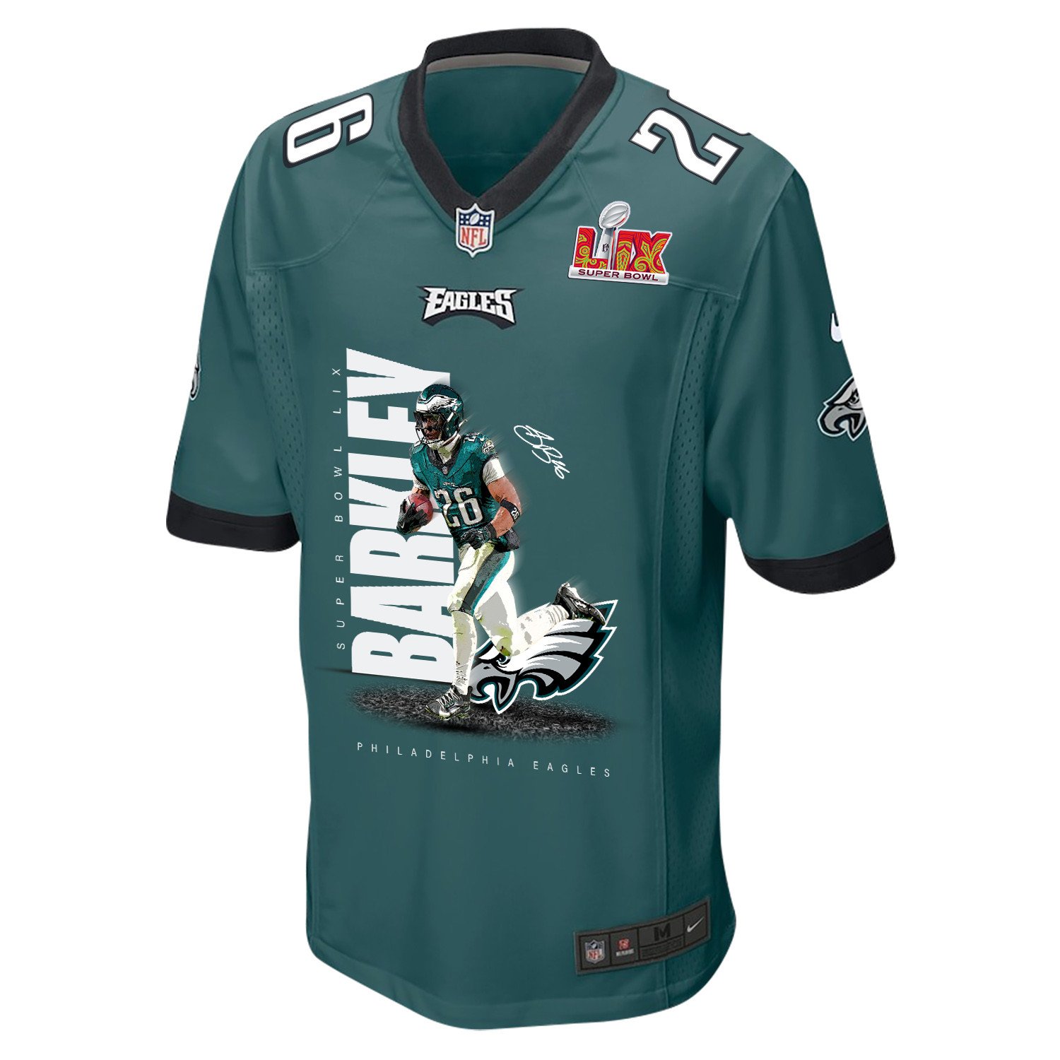 Saquon Barkley 26 Philadelphia Eagles Barkley No Bite' Game Midnight Green NFL Jersey Men's