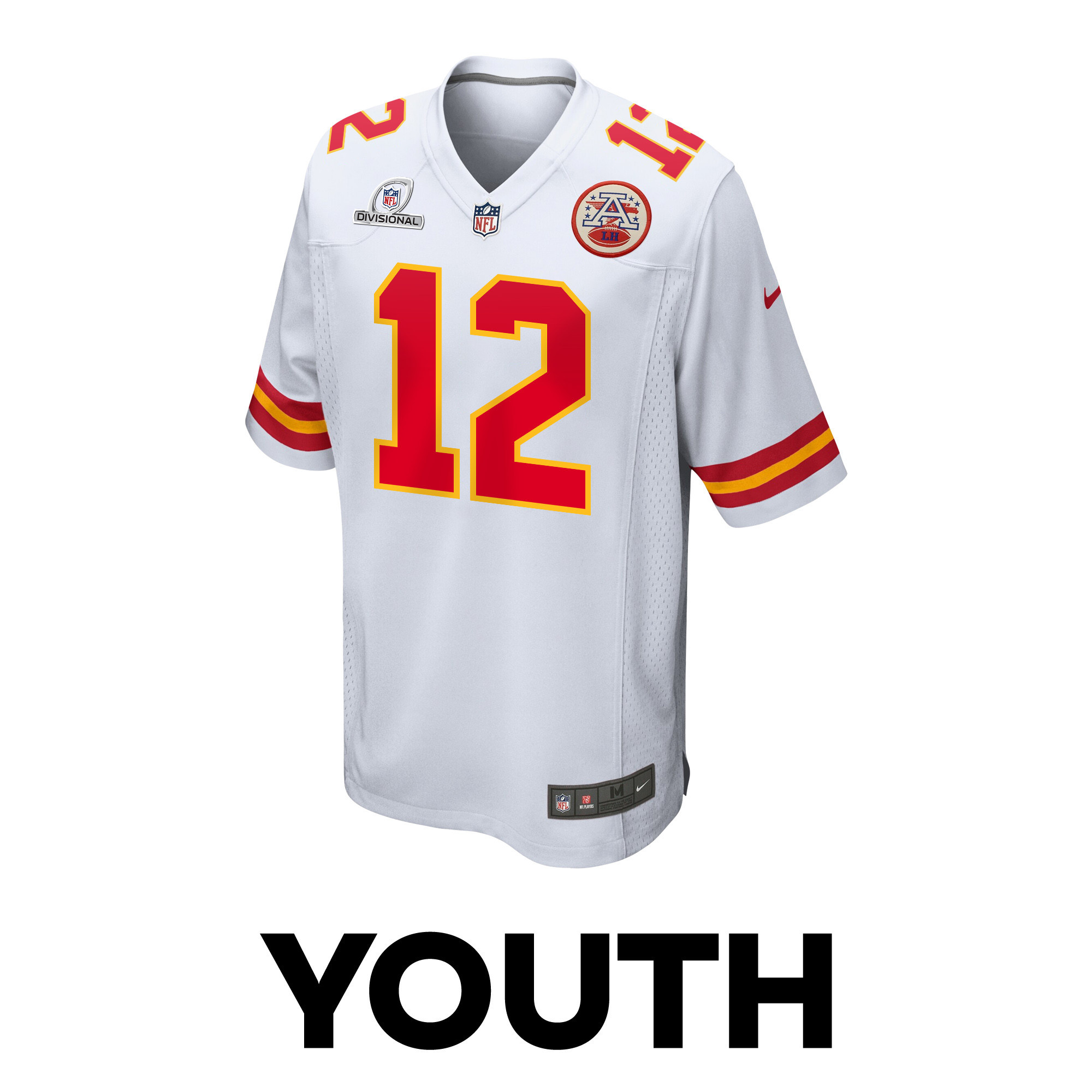 Mecole Hardman 12 Kansas City Chiefs Super Bowl LVIII Patch Game White NFL Jersey Youth