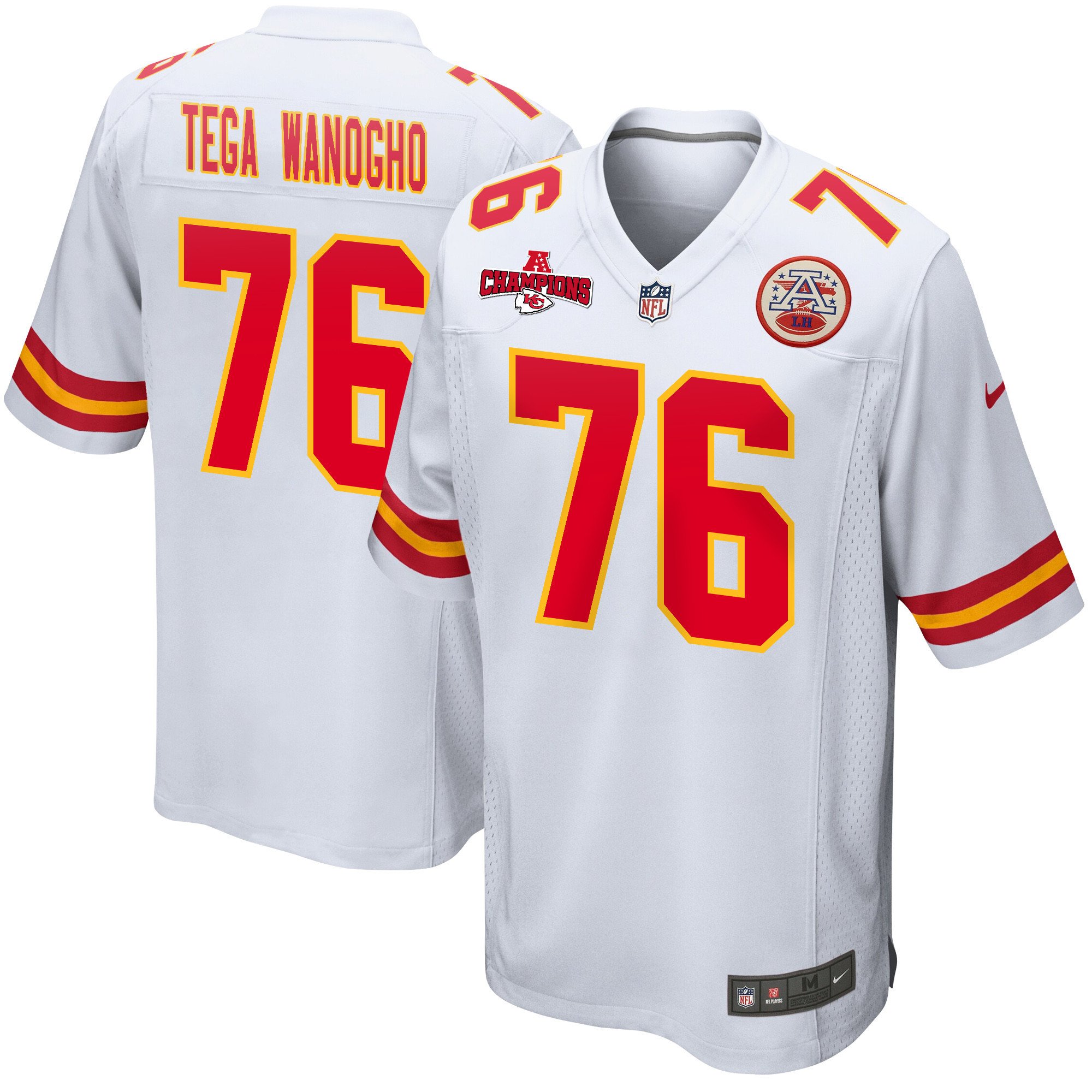 Prince Tega Wanogho 76 Kansas City Chiefs AFC Champions Patch Game White NFL Jersey Men's