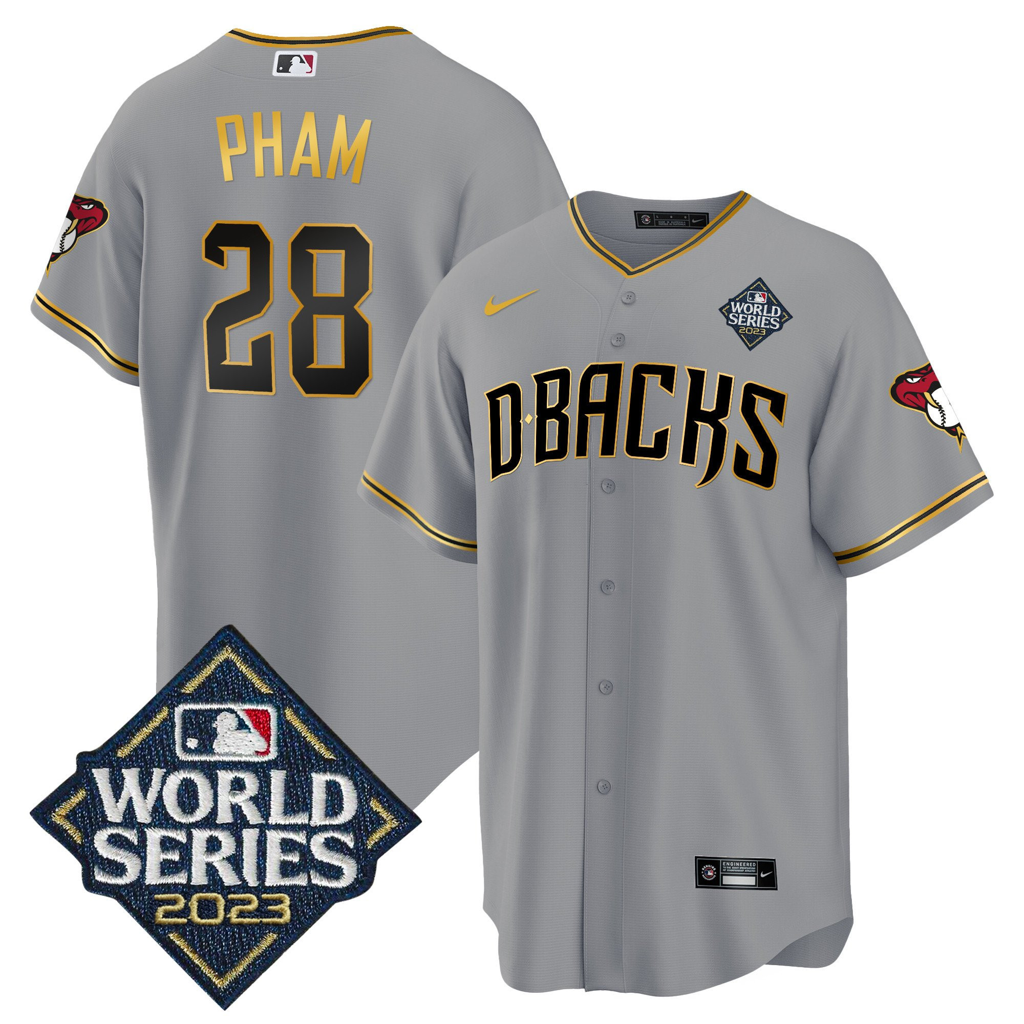 Tommy Pham 28 Arizona Diamondbacks 2023 World Series Gray Gold MLB Jersey Men's