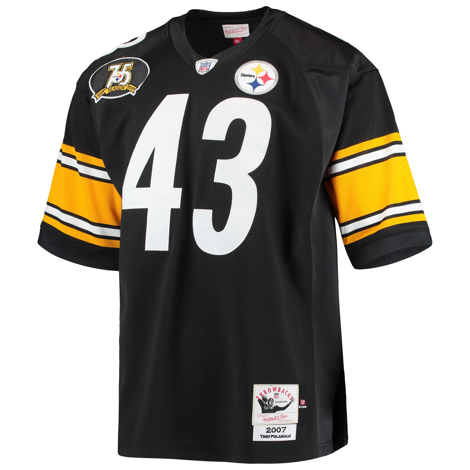 Pittsburgh Steelers 2007 Troy Polamalu Mitchell Ness Black Throwback Retired Player NFL Jersey Men's