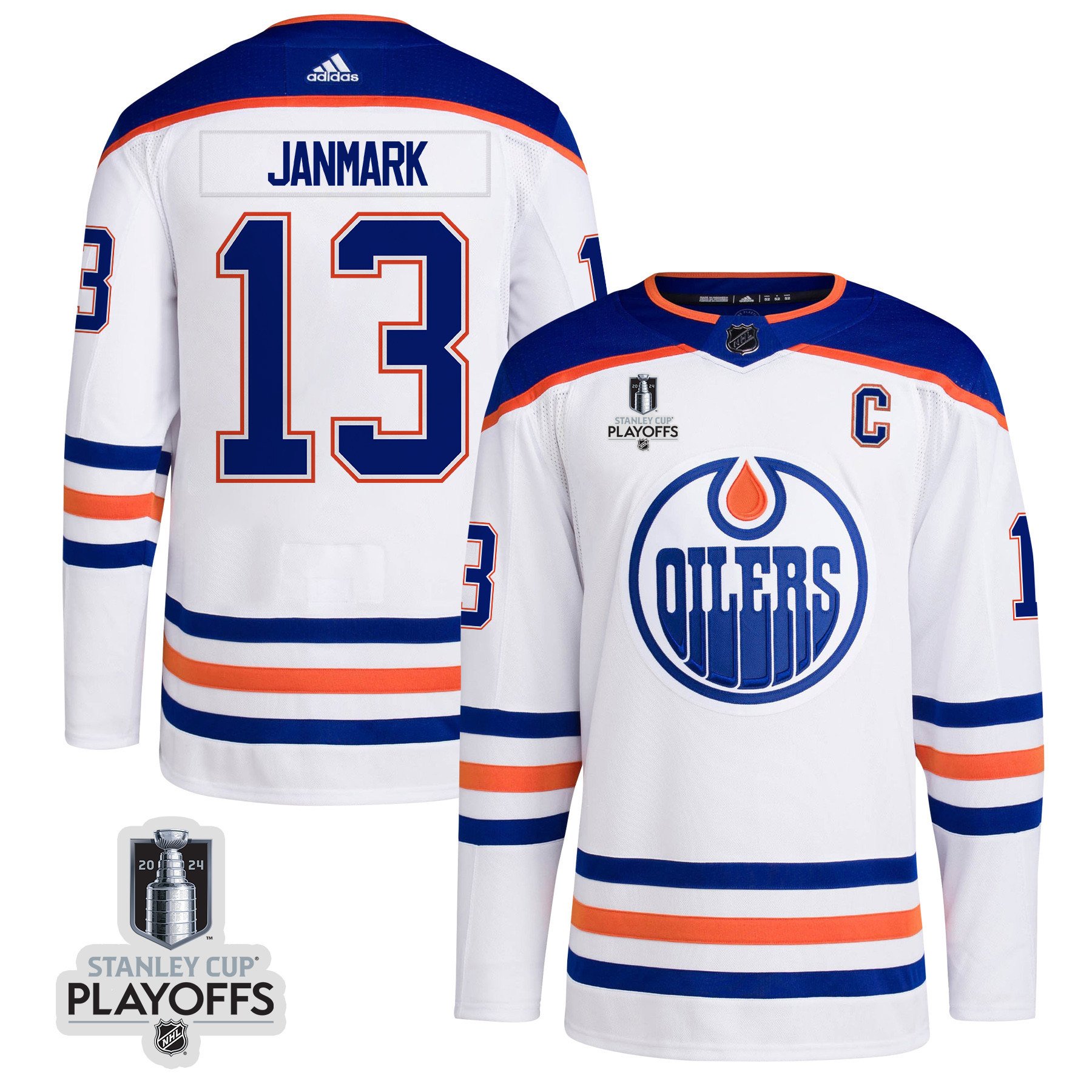 Mattias Janmark 13 Edmonton Oilers 2024 Playoffs Patch Away White NHL Jersey Men's