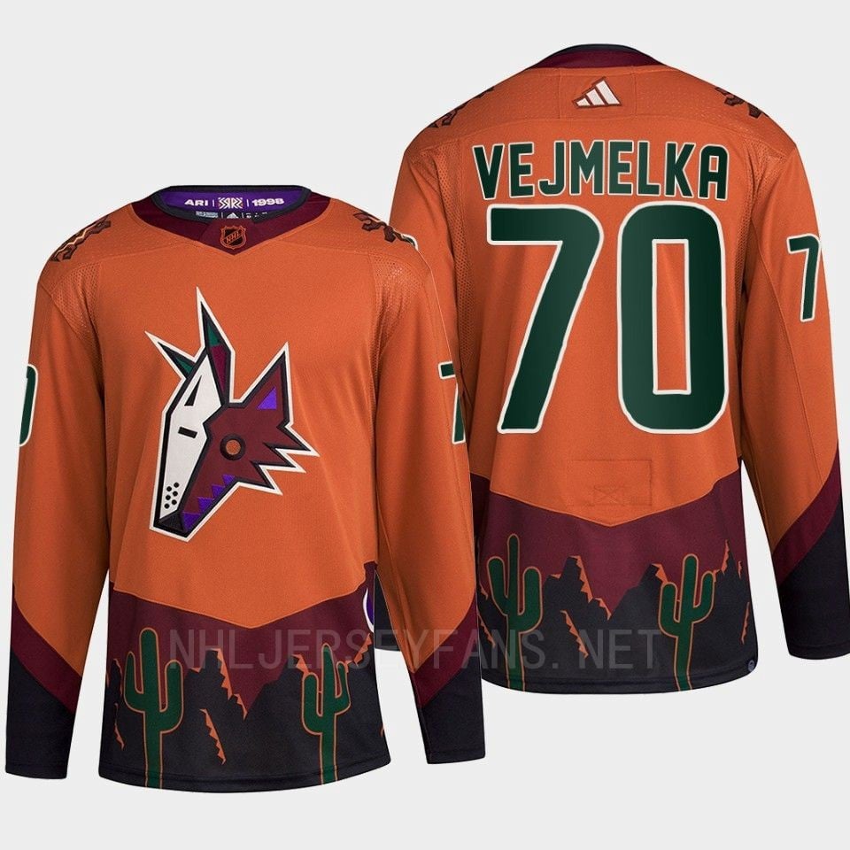 Arizona Coyotes 2022 Reverse Retro 2.0 Karel Vejmelka 70 Orange Primegreen NHL Jersey Men's