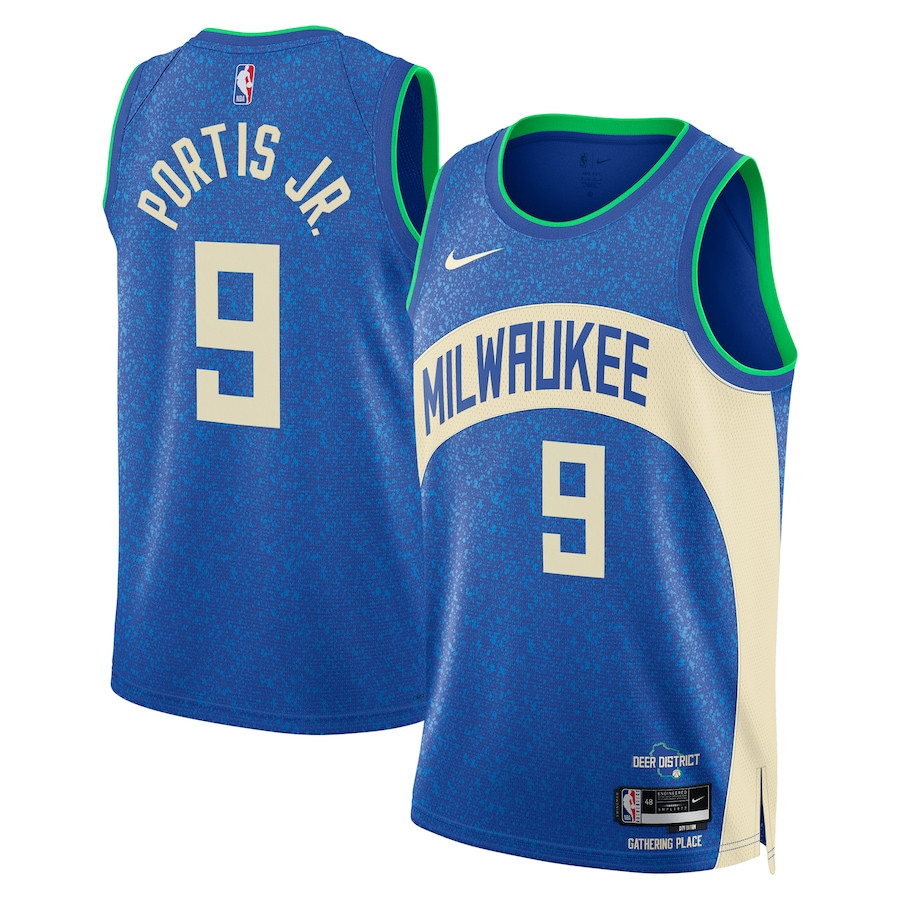 Bobby Portis Jr 9 Milwaukee Bucks 2023/24 City Edition Swingman Royal NBA Jersey Men's