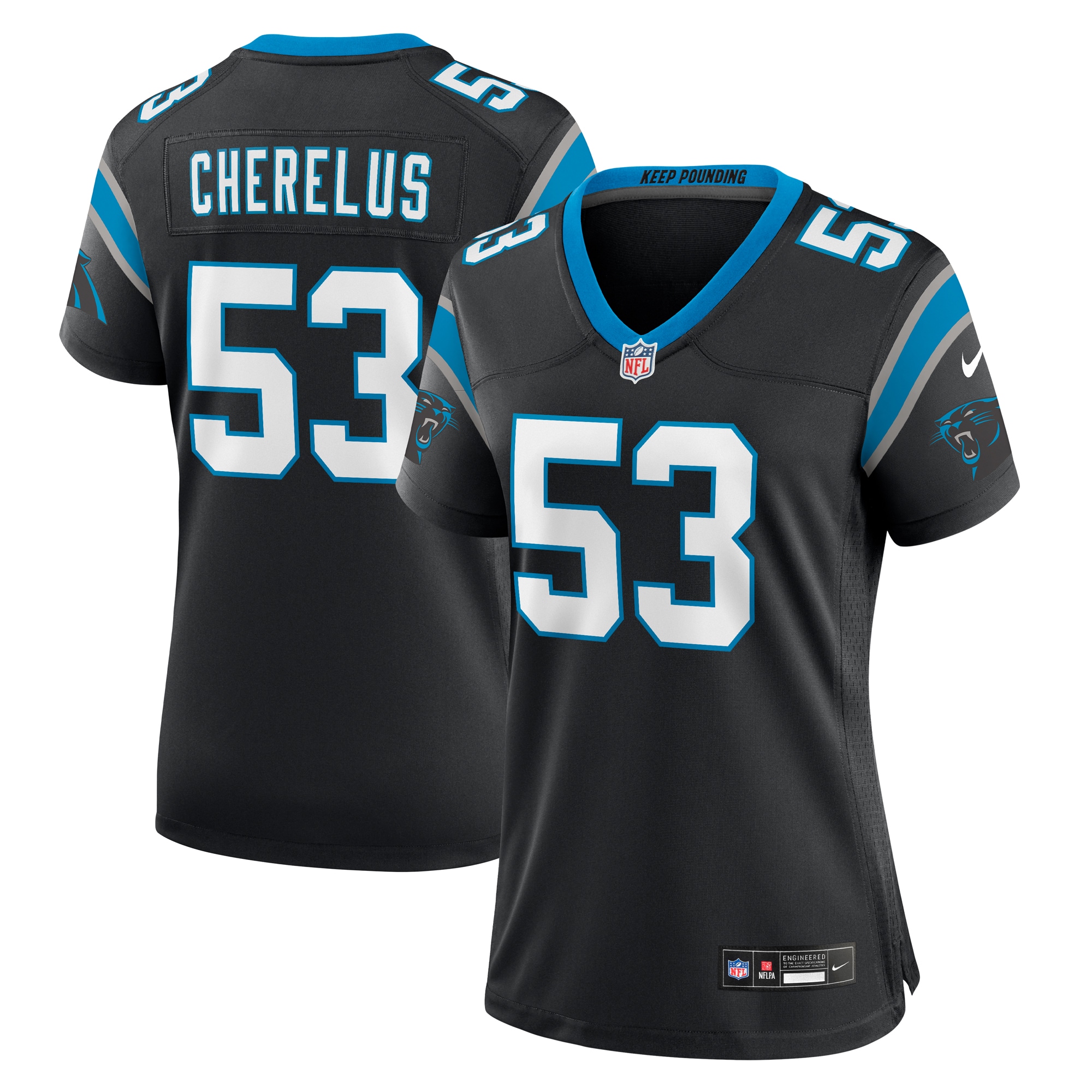 Carolina Panthers Claudin Cherelus Black Team Game NFL Jersey Women's