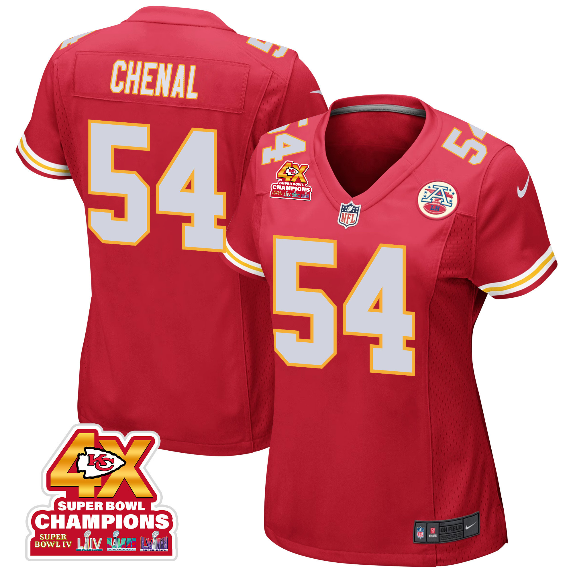 Leo Chenal 54 Kansas City Chiefs Super Bowl LVIII Champions 4X Game Red NFL Jersey Women's
