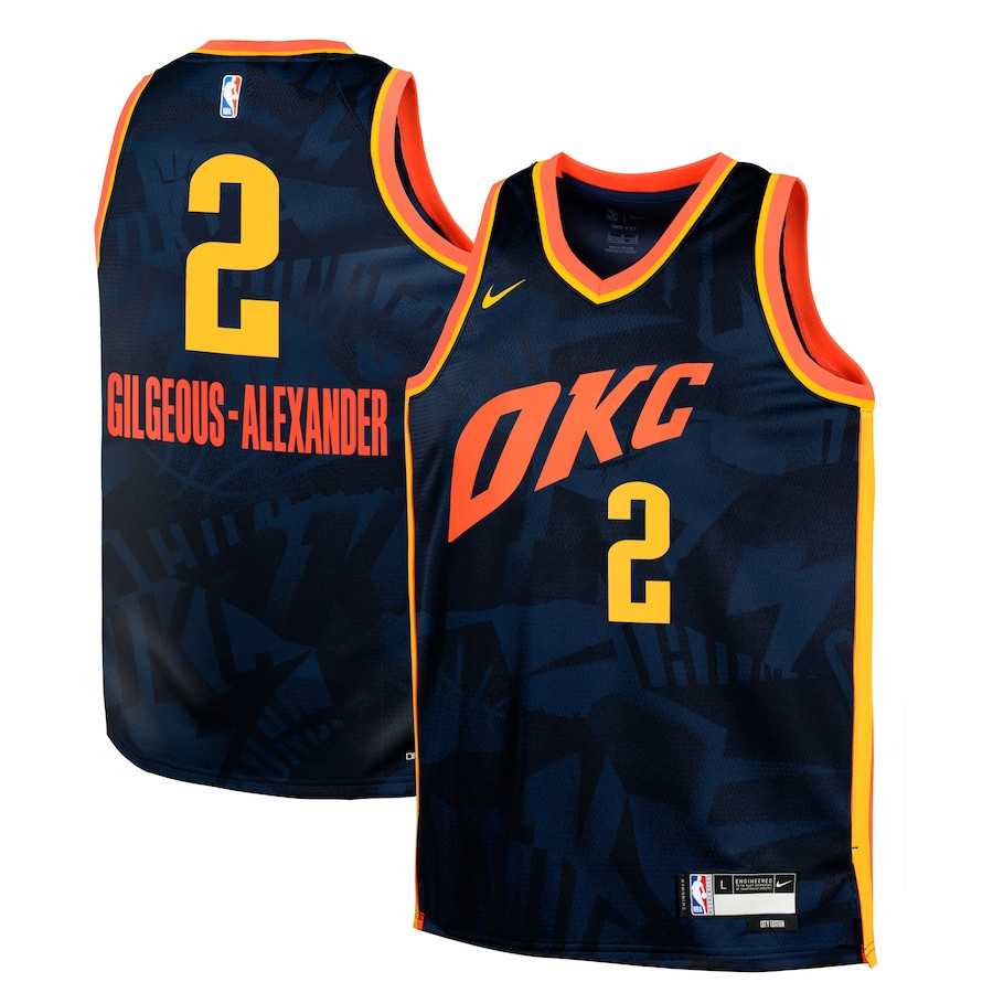 Shai Gilgeous-Alexander 2 Oklahoma City Thunder 2023/24 City Edition Swingma Navy NBA Jersey Youth