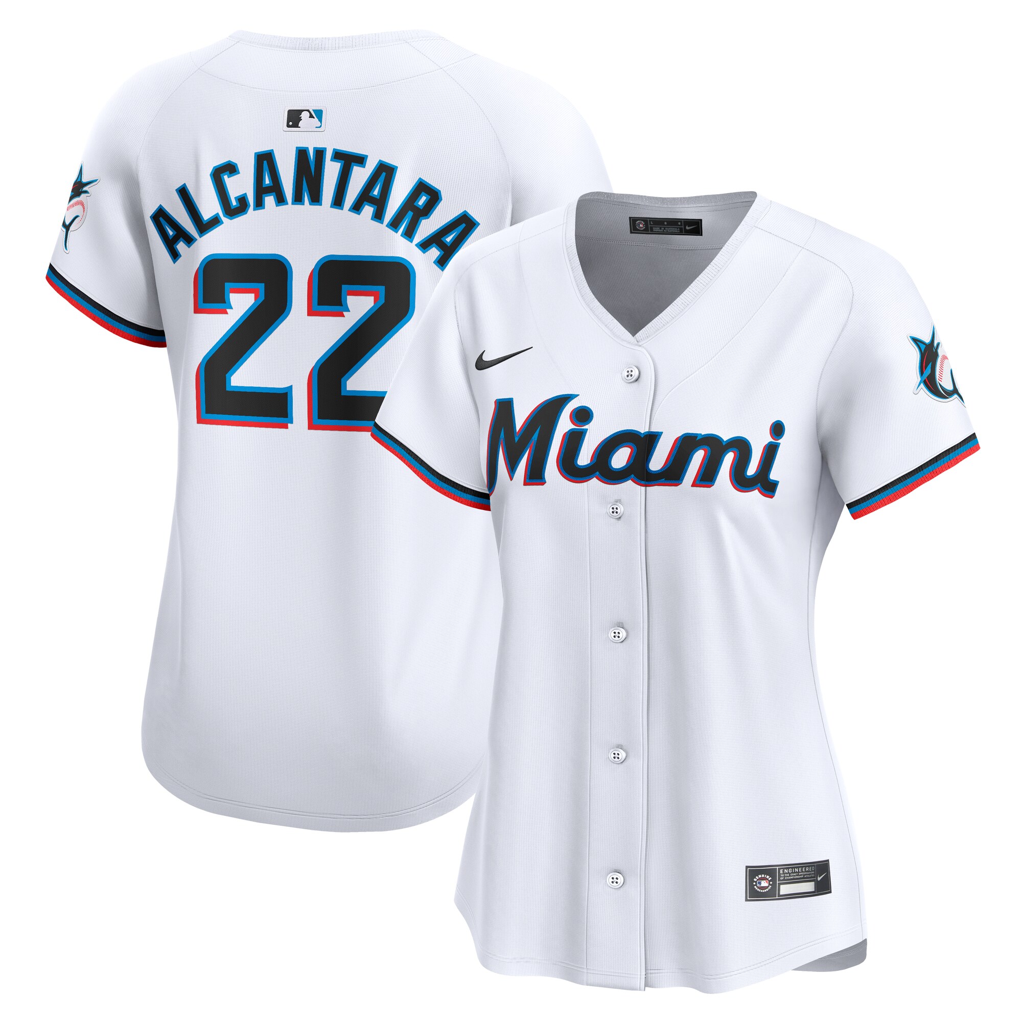 Miami Marlins Sandy Alcantara White Home Limited Player MLB Jersey Women's