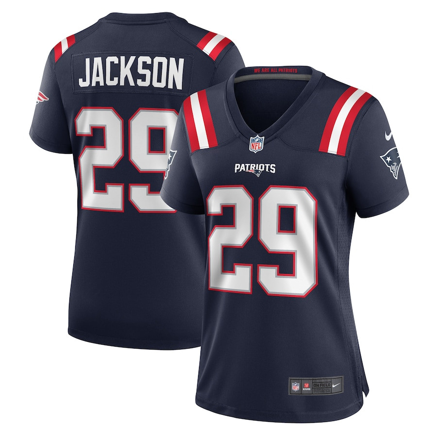 JC Jackson 29 New England Patriots Game Navy NFL Jersey Women's