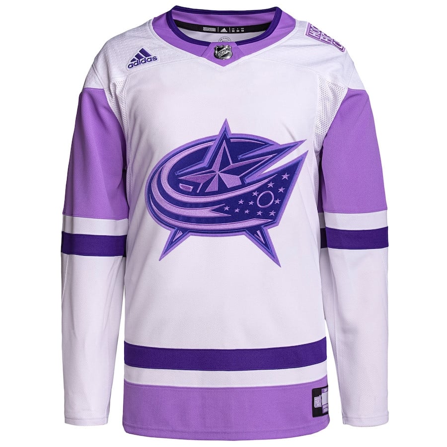 Columbus Blue Jackets Fights Cancer Primegreen Custom White/Purple NHL Jersey Men's